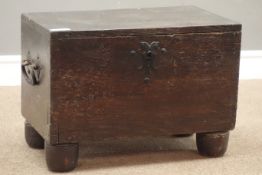 18th/19th century oak chest, with wrought metal carrying handles and strap hinges, W57cm, H40cm,
