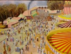 'Going to the Fair Entrance I', oil on canvas board signed by H. Thompson titled verso 58.
