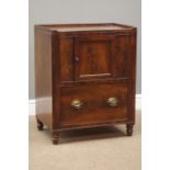 George III mahogany bedside nightstand, figured panelled door, deep single drawer, W57cm, H72cm,