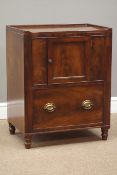 George III mahogany bedside nightstand, figured panelled door, deep single drawer, W57cm, H72cm,