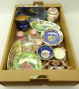 Collection of Maling lustre ceramics including candlesticks, comport,