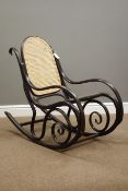 Michael Thonet type bentwood rocking chair, with re-caned seat and back,