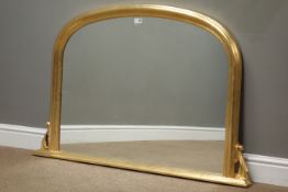 Arched overmantel mirror in moulded gilt frame, W119cm,