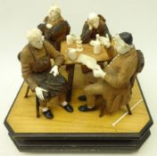 19th century European carved wood and ivory group of four figures around a Tavern table on