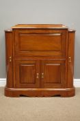 Hardwood cocktail cabinet, double hinged top above double cupboard,