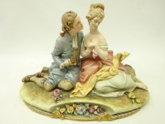 Capodimonte group of a courting couple, designed by Bruno Merli,