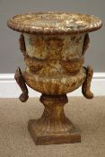 19th century cast iron urn, decorated with moulded swags, D34cm,