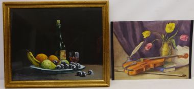Still Life of Fruit and Wine, gouache signed by Royce Harmer 39.5cm x 49.