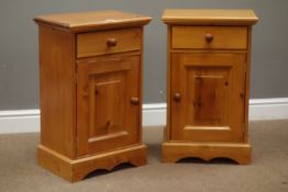 Pair polished pine bedside cabinets, W44cm, H69cm,