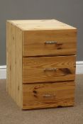 Pine three drawer pedestal chest, W40cm, H58cm,