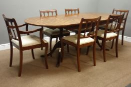 Reproduction mahogany twin pillar dining table (180cm x 91cm, H75cm),
