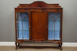 Edwardian display cabinet, raised arched back, gadroon moulded top,