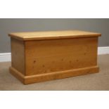 Polished pine blanket box with hinged lid, W92cm, H45cm,