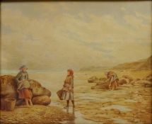 'Limpet Pickers', watercolour signed and titled by Kate E Booth (British fl.