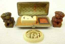 Late 19th/ early 20th century Chinese ivory seal & ink pad in case,