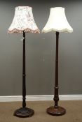 20th century walnut acanthus carved standard lamp on stepped circular base and another 20th century