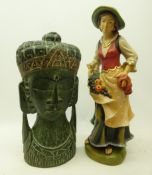 Bavarian wood carving by Edgar Schwe depicting a fruit picker, H61cm,