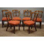 19th century set six pollard oak dining chairs, carved and ebonised detail,