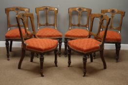 19th century set six pollard oak dining chairs, carved and ebonised detail,