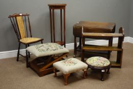 Early 20th century mahogany plant stand, adjustable foot stool,