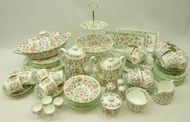 Minton 'Haddon Hall' dinner, coffee and tea ware comprising teapot, eighteen cups & saucers,