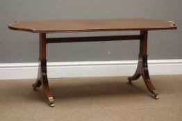 Reproduction mahogany coffee table with satinwood crossbanded top,