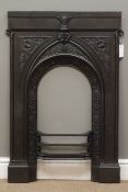 19th century black cast iron fire inset, with registration mark,