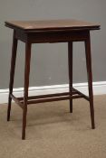 Edwardian mahogany card table, moulded swivel fold over top with satinwood banding,