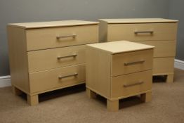 Two light wood finish three drawer chests (W82cm, D45cm, H72cm),