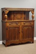 Mid 20th century oak court cupboard, carved linenfold detail,