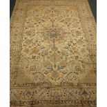 Persian Najaf Abad ivory ground rug carpet, overall floral design with large medallion,