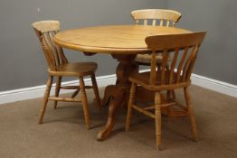 Circular pine pedestal dining table (D120cm, H73cm),