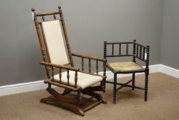 Early 20th century beech framed American rocking armchair,