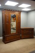 Edwardian walnut wardrobe, single mirror door above a drawer, W128cm, H201cm,