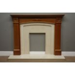 Yorkshire Rose teak fire surround with marble hearth and inset, W135cm,