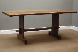 20th century oak refectory dining table, rectangular plank top, 180cm x 84cm,