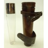 Early 20th century Swaine & Adeney Ltd of London silver & clear glass saddle flask in leather case
