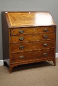 George III mahogany bureau, fall front banded in satinwood with oval figured veneer,