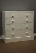 Painted pine chest fitted with two short and three long drawers, plinth base, W97cm, H97cm,