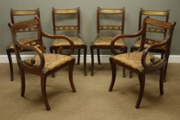 Set six (4+2) Regency style mahogany and rosewood dining chairs, moulded frames,