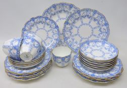 Edwardian Royal Crown Derby blue and white tea ware, dated 1901, comprising four cups, nine saucers,