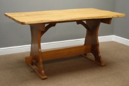 Polished elm farmhouse refectory style dining table,