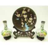 Pair Chinese Cloisonné vases decorated with butterflies and floral sprays on white ground with