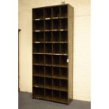 Large industrial green painted pigeon hole unit, W107cm, H250cm,