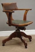 Early 20th century oak adjustable swivel office desk chair,