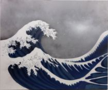 'The Great Wave', spray canvas after Hokusai indistinctly signed by Damian Perah and dated 2003,