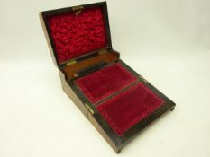 Victorian walnut lap desk with inlaid brass cartouche engraved 'Christmas 1896' with velvet slope