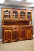 Large hardwood dresser, raised display cabinets with lead glazed doors,