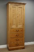 Early 20th century pine cabinet, double panelled cupboard above four drawers, W79cm, H190cm,