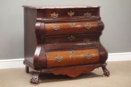 19th century mahogany Dutch Bombe chest, four drawers, carved claw feet, W84cm, H84cm,